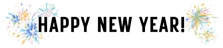Header image with illustrated fireworks and text reading Happy New Year!